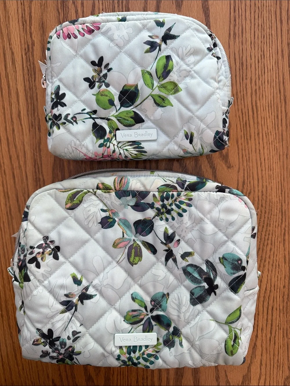 Vera Bradley Quilted Floral Cosmetic Pouch Set Green & Teal